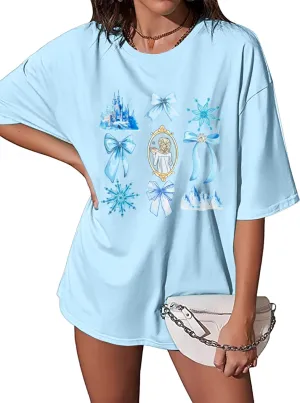 ASTANFY Oversized Women Princess Shirts: Magic Kingdom Graphic Tee Summer Vacation Outfits