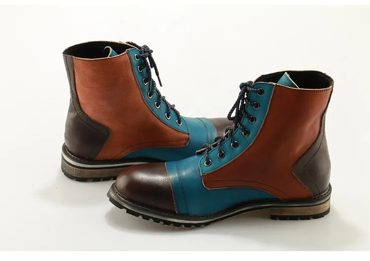Casual Men Boots Mixed Colors British Martin Boots handmade bespoke leather Lace-up Men's Cow Ankle Boots Vintage shoese
