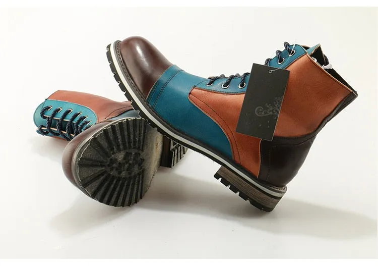 Casual Men Boots Mixed Colors British Martin Boots handmade bespoke leather Lace-up Men's Cow Ankle Boots Vintage shoese