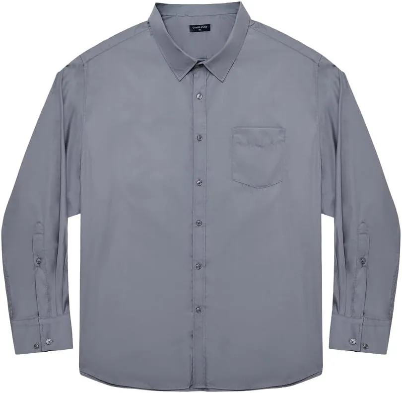 Double Pump Big and Tall Dress Shirts for Men Long Sleeve Business Casual Solid Button Down Shirts from XXL(T) to 6XL(T)