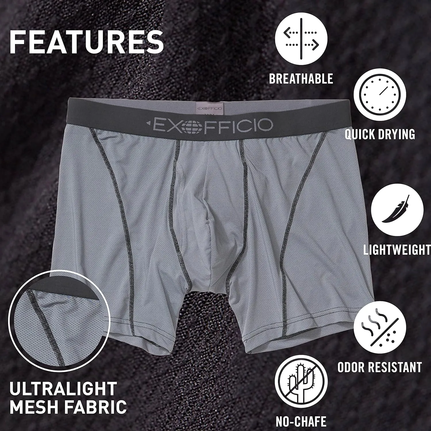 ExOfficio Men's Give-N-Go Sport 2.0 Boxer Brief 6 " Travel Underwear for Men, Breathable and Durable, Easy Clean