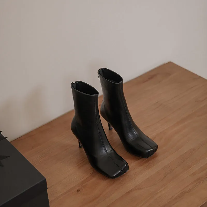 India Square Toe Kitten Heel Ankle Boots Black
