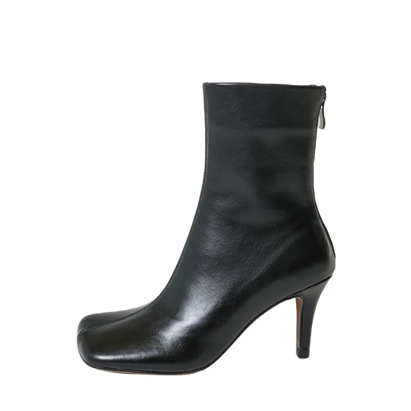 India Square Toe Kitten Heel Ankle Boots Black
