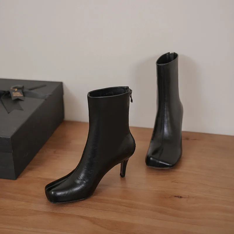 India Square Toe Kitten Heel Ankle Boots Black