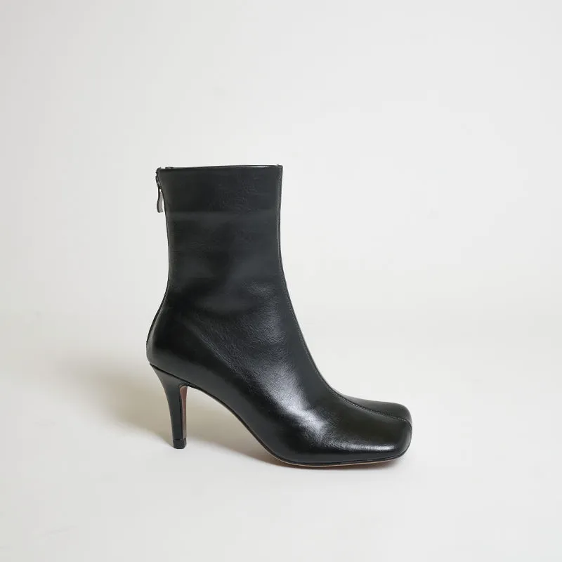 India Square Toe Kitten Heel Ankle Boots Black