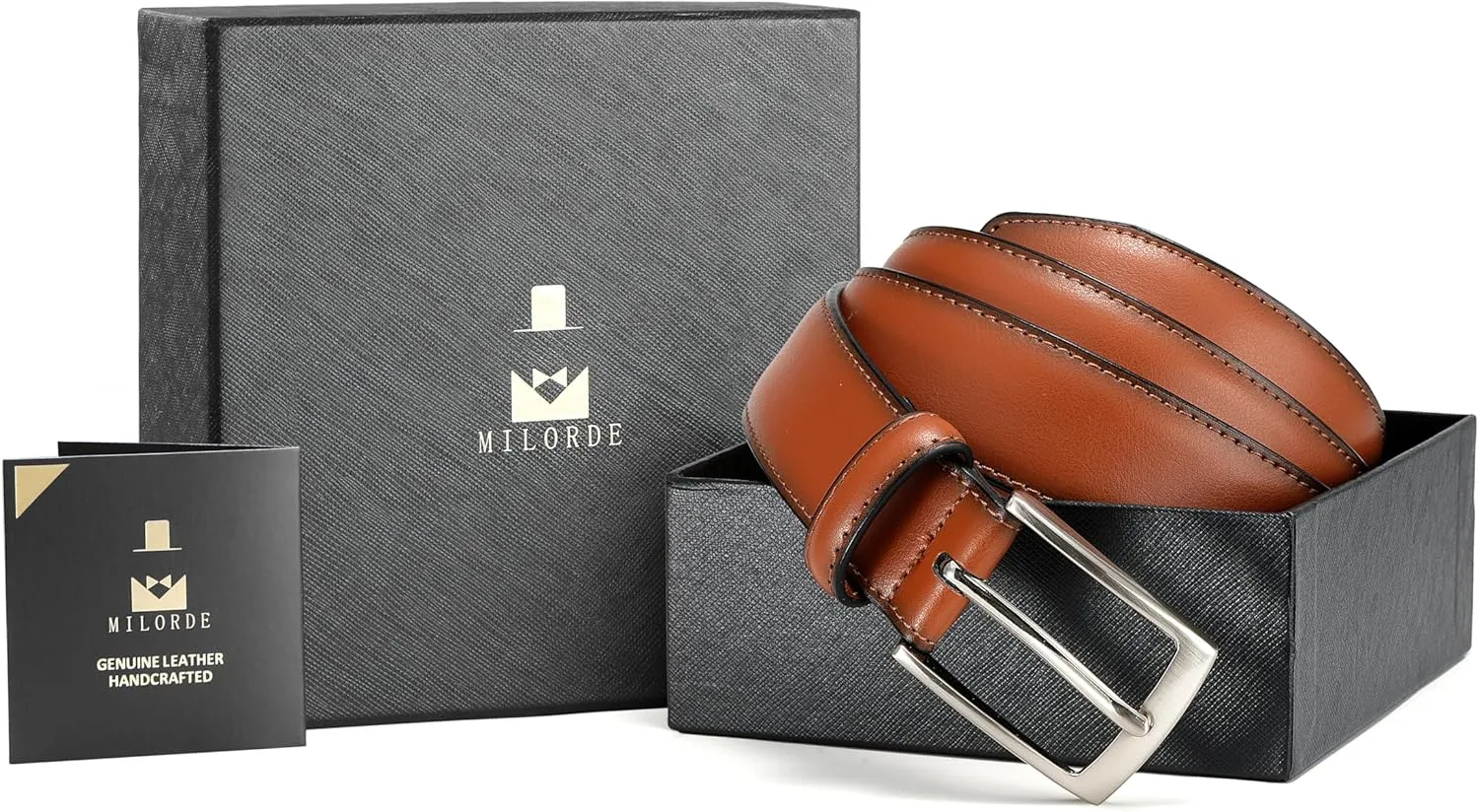 MILORDE Men's Genuine Leather Dress Belt, Handmade, 100% Cow Leather, Fashion & Classic Designs for Work Business and Casual