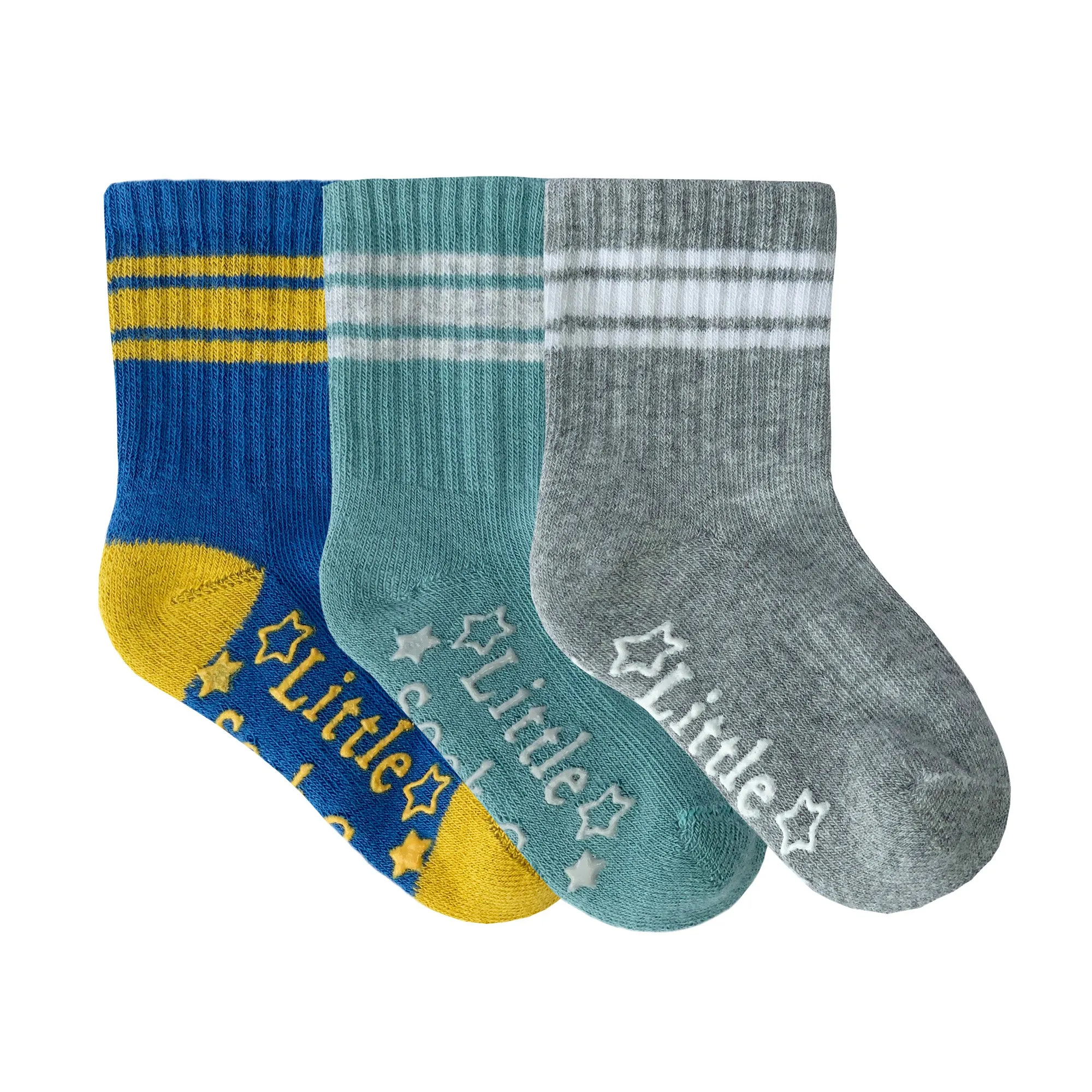 Non-Slip Stay-on Baby & Toddler Organic Quarter Crew Sporty Socks - 3 Pack - Blues