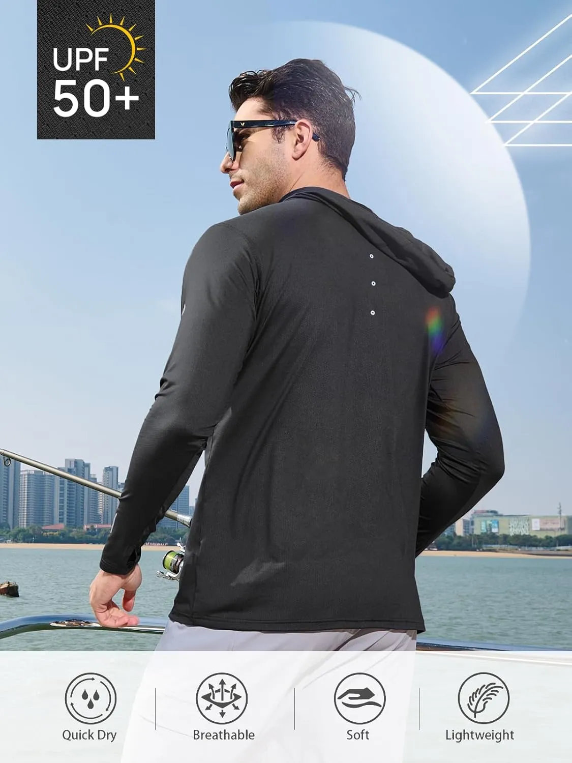NORTHYARD Men's Sun Protection Hoodie Shirts Long Sleeve UPF 50  Rash Guard Swim Fishing Lightweight SPF UV Shirt with Hood