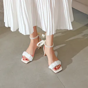 Nude Strappy Block Heels Summer Casual Sandals