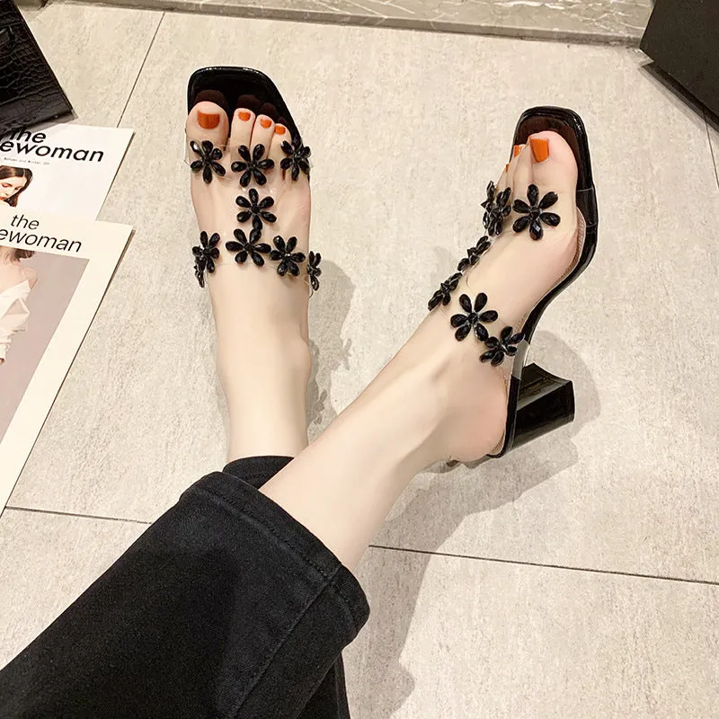 Nude Strappy Block Heels Summer High Heels