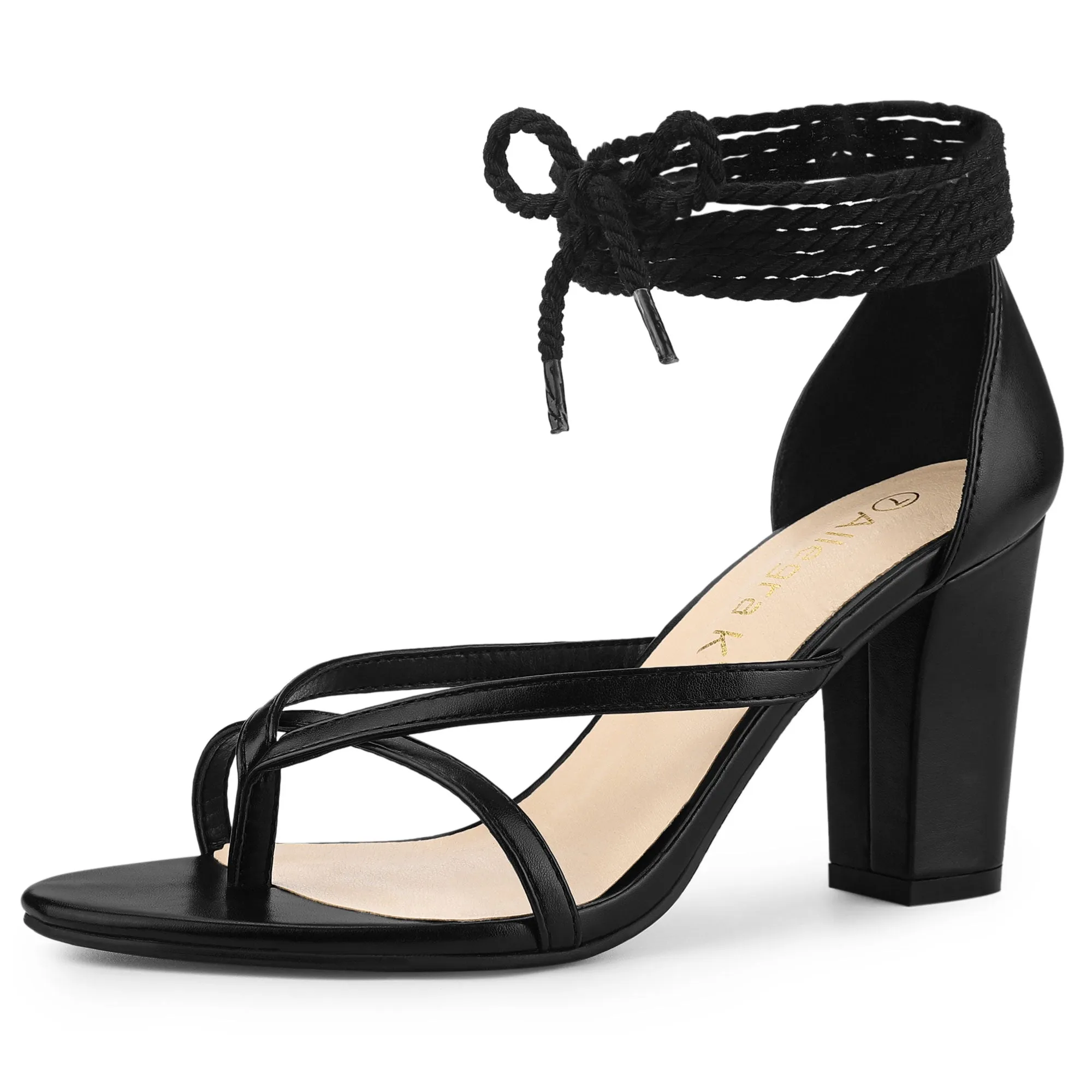 Open Toe Flip Flops Chunky Heel Lace Up Sandals