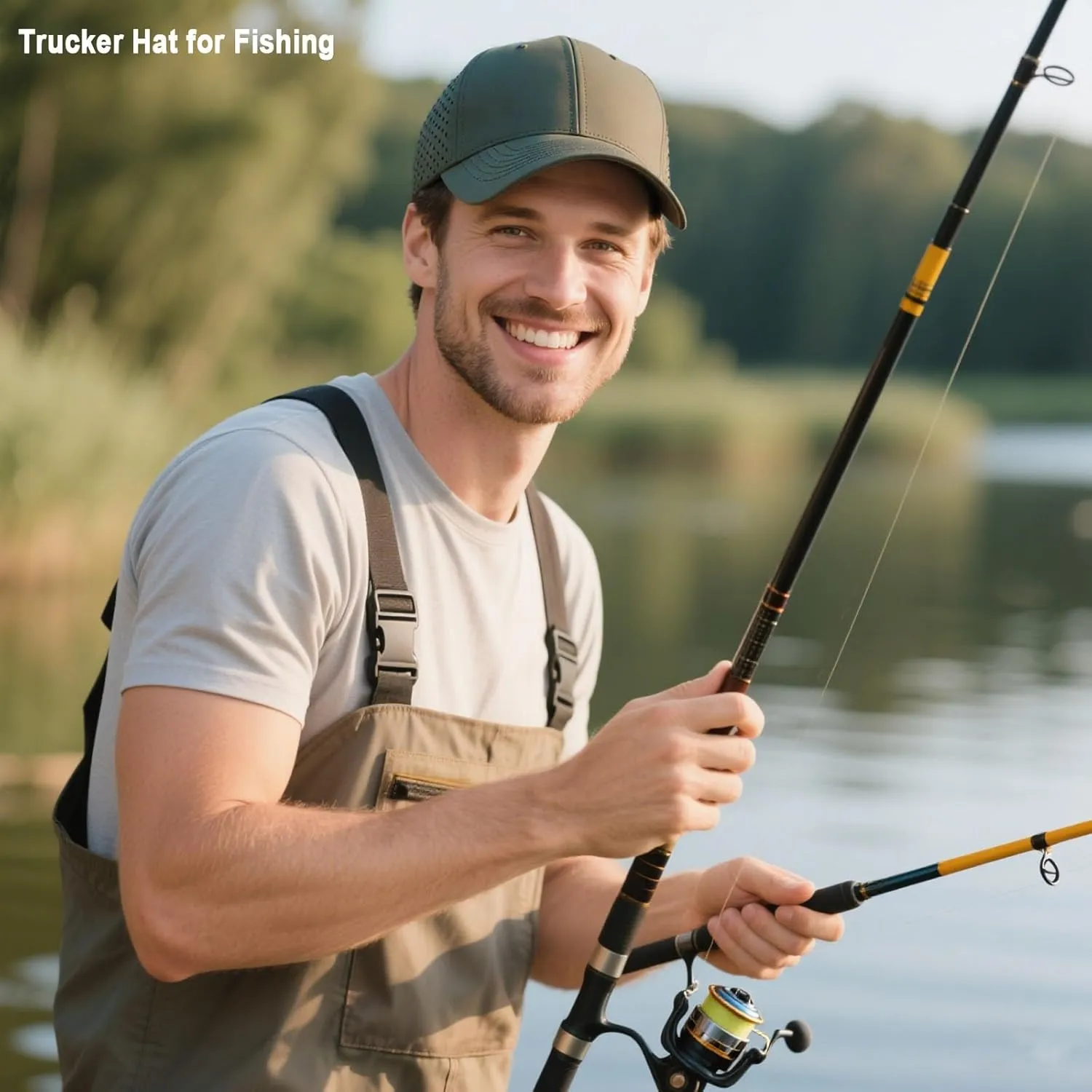 Quick Dry Laser Cut Mesh Snapback Trucker Hat for Men - Breathable Curved Brim Baseball Cap for Workouts, Running