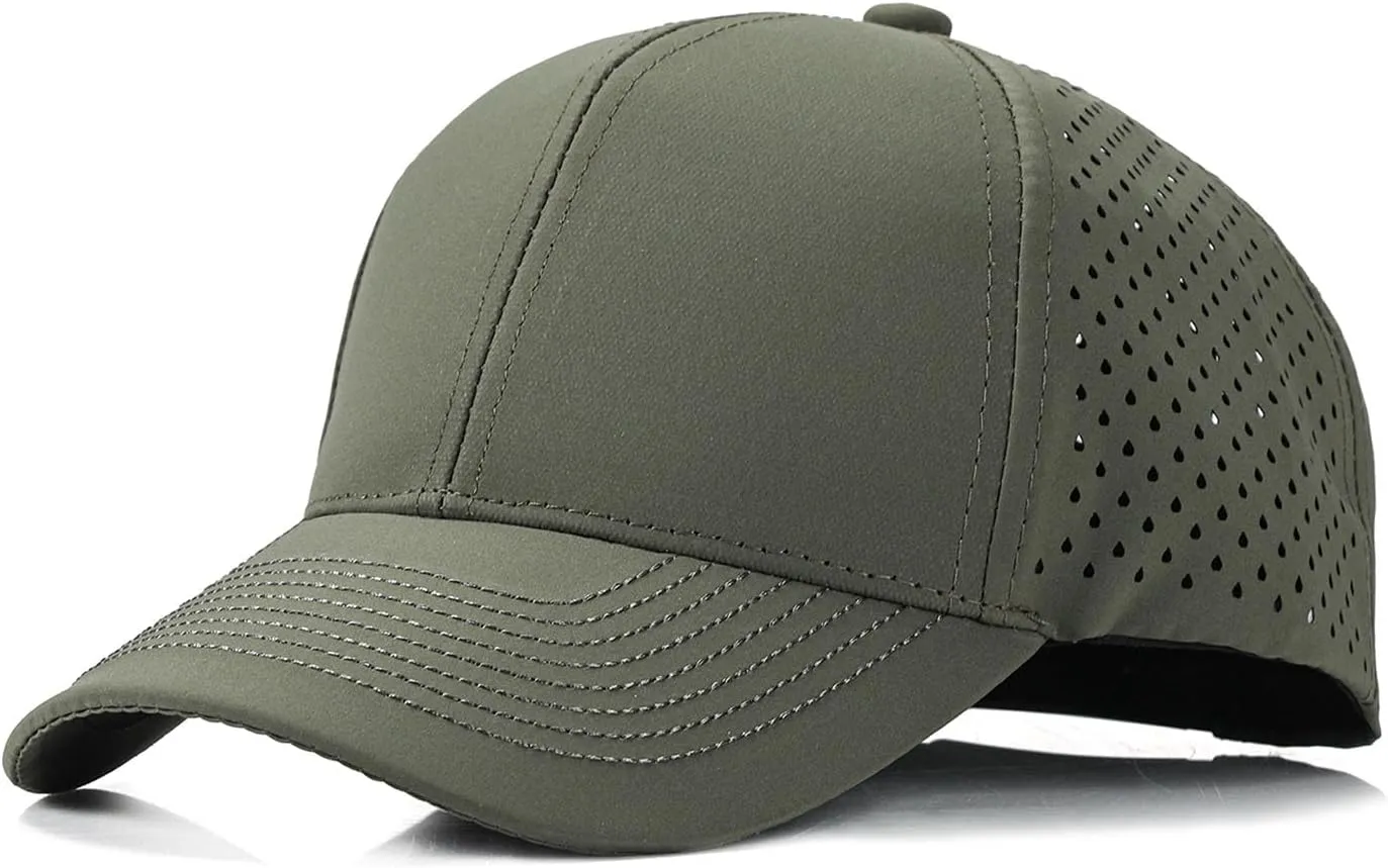 Quick Dry Laser Cut Mesh Snapback Trucker Hat for Men - Breathable Curved Brim Baseball Cap for Workouts, Running