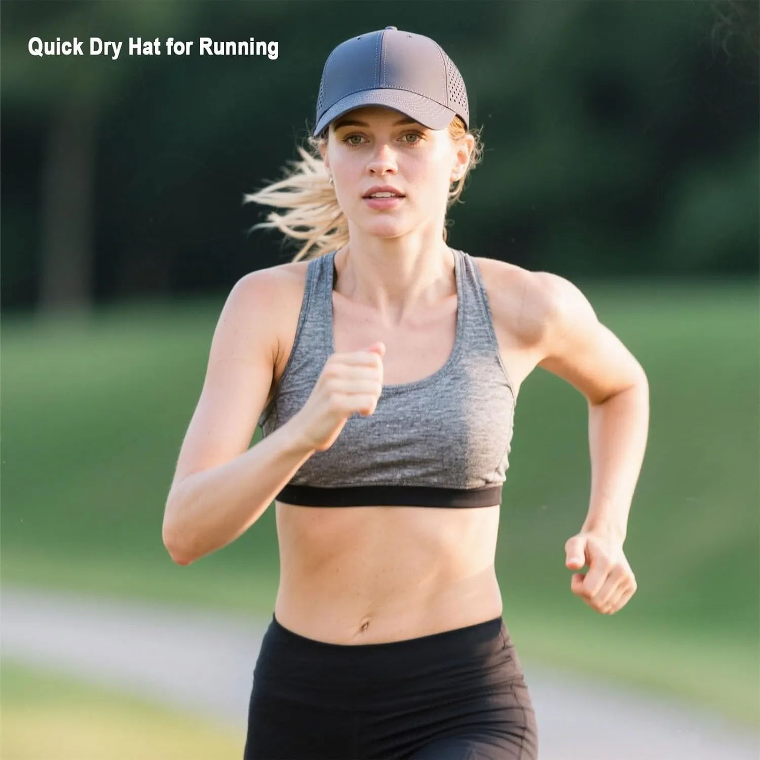 Quick Dry Laser Cut Mesh Snapback Trucker Hat for Men - Breathable Curved Brim Baseball Cap for Workouts, Running