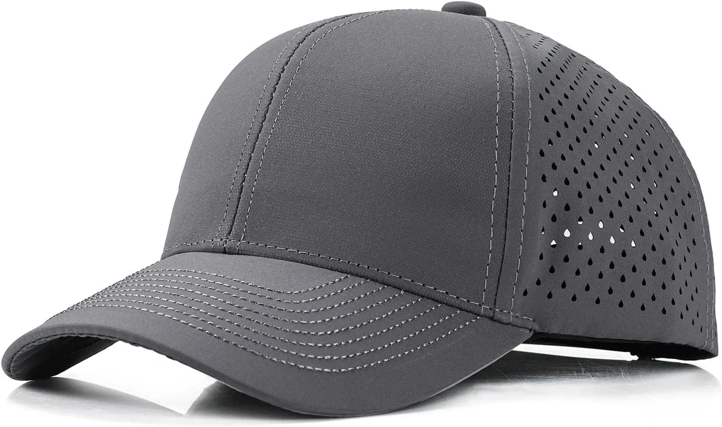 Quick Dry Laser Cut Mesh Snapback Trucker Hat for Men - Breathable Curved Brim Baseball Cap for Workouts, Running