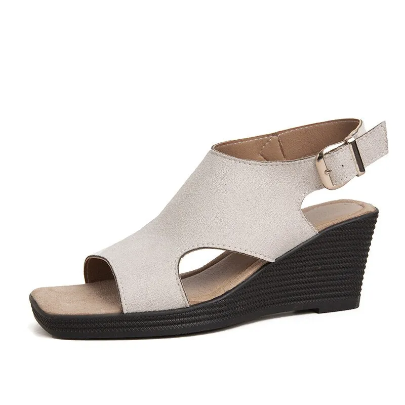 Trendy Wedge Platform Suede Sandal Shoes