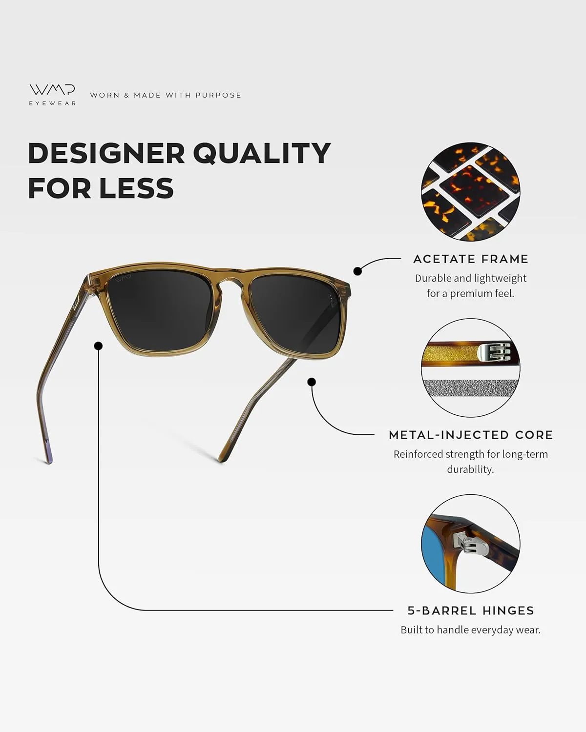 WearMe Pro - Polarized Lens Square Modern Sunglasses for Men